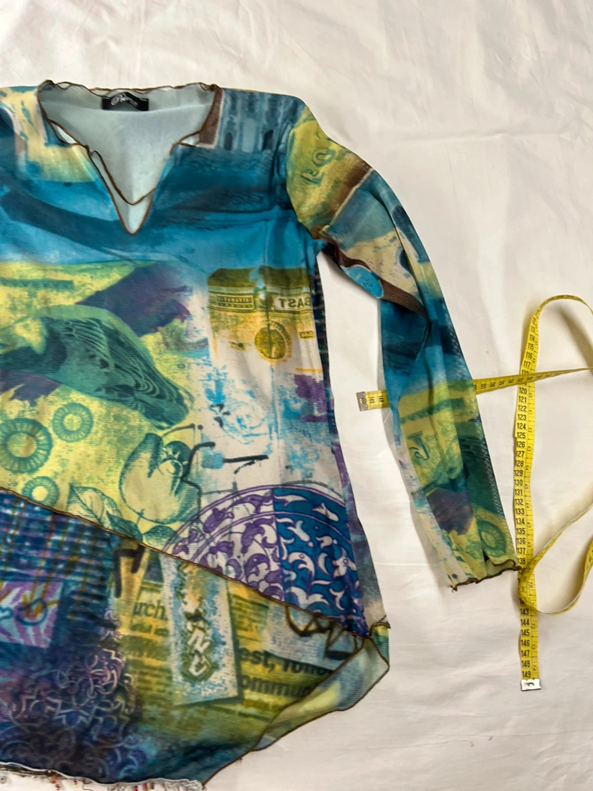 Lange mouw blouse tuniek veelkleurig prima paris vintage effect transparant kanten patronen – photo 3